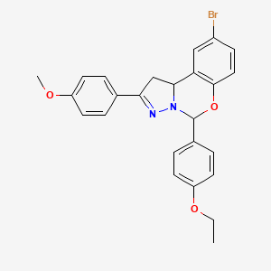 molecular formula C25H23BrN2O3 B11984785 9-Bromo-5-(4-ethoxyphenyl)-2-(4-methoxyphenyl)-5,10b-dihydro-1H-benzo[e]pyrazolo[1,5-c][1,3]oxazine CAS No. 303060-96-0