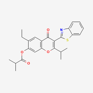 3-(1,3-benzothiazol-2-yl)-6-ethyl-4-oxo-2-(propan-2-yl)-4H-chromen-7-yl 2-methylpropanoate