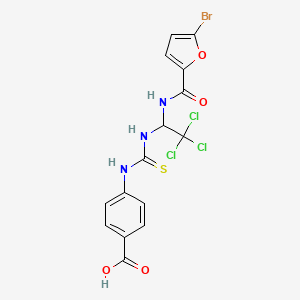 molecular formula C15H11BrCl3N3O4S B11984825 4-(3-(1-(5-Bromofuran-2-carboxamido)-2,2,2-trichloroethyl)thioureido)benzoic acid CAS No. 303062-22-8