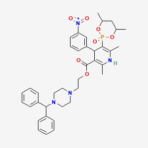 B1198491 2-(4-Diphenylmethyl-1-piperazinyl)ethyl 5-(4,6-dimethyl-2-oxo-1,3,2-dioxaphosphorinan-2-yl)-1,4-dihydro-2,6-dimethyl-4-(3-nitrophenyl)-3-pyridinecarboxylate CAS No. 98908-06-6