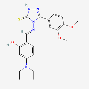 molecular formula C21H25N5O3S B11984936 5-(Diethylamino)-2-((E)-{[3-(3,4-dimethoxyphenyl)-5-sulfanyl-4H-1,2,4-triazol-4-YL]imino}methyl)phenol 