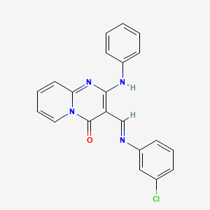 molecular formula C21H15ClN4O B11984991 2-Anilino-3-(((3-chlorophenyl)imino)methyl)-4H-pyrido(1,2-A)pyrimidin-4-one 