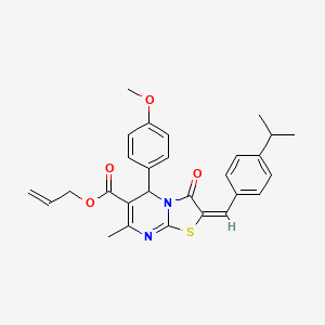 molecular formula C28H28N2O4S B11985124 Allyl (2E)-2-(4-isopropylbenzylidene)-5-(4-methoxyphenyl)-7-methyl-3-oxo-2,3-dihydro-5H-[1,3]thiazolo[3,2-A]pyrimidine-6-carboxylate 