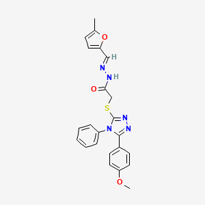 molecular formula C23H21N5O3S B11985196 2-{[5-(4-methoxyphenyl)-4-phenyl-4H-1,2,4-triazol-3-yl]sulfanyl}-N'-[(E)-(5-methylfuran-2-yl)methylidene]acetohydrazide 