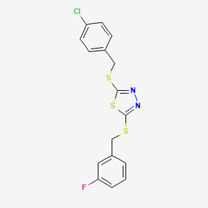 molecular formula C16H12ClFN2S3 B11985210 2-[(4-Chlorobenzyl)sulfanyl]-5-[(3-fluorobenzyl)sulfanyl]-1,3,4-thiadiazole 