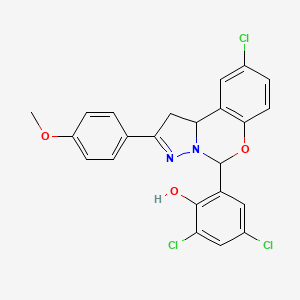 2,4-Dichloro-6-[9-chloro-2-(4-methoxyphenyl)-1,10b-dihydropyrazolo[1,5-c][1,3]benzoxazin-5-yl]phenol