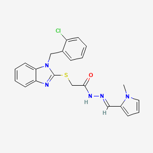 molecular formula C22H20ClN5OS B11985307 2-{[1-(2-chlorobenzyl)-1H-benzimidazol-2-yl]sulfanyl}-N'-[(E)-(1-methyl-1H-pyrrol-2-yl)methylidene]acetohydrazide 