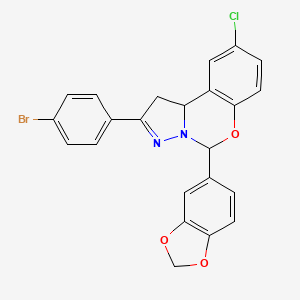 molecular formula C23H16BrClN2O3 B11985318 5-(1,3-Benzodioxol-5-yl)-2-(4-bromophenyl)-9-chloro-1,10b-dihydropyrazolo[1,5-c][1,3]benzoxazine 