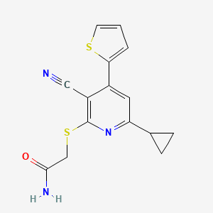 molecular formula C15H13N3OS2 B1198538 2-[(3-氰基-6-环丙基-4-噻吩-2-基-2-吡啶基)硫代]乙酰胺 