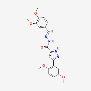 molecular formula C21H22N4O5 B11985395 5-(2,5-dimethoxyphenyl)-N'-[(E)-(3,4-dimethoxyphenyl)methylidene]-1H-pyrazole-3-carbohydrazide 