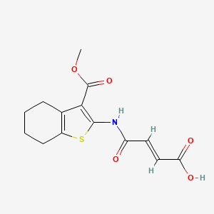 molecular formula C14H15NO5S B11985559 (2E)-3-{N-[3-(methoxycarbonyl)(4,5,6,7-tetrahydrobenzo[b]thiophen-2-yl)]carbam oyl}prop-2-enoic acid 