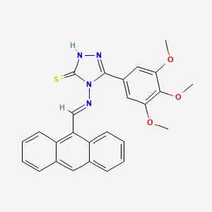 molecular formula C26H22N4O3S B11985607 4-{[(E)-9-anthrylmethylidene]amino}-5-(3,4,5-trimethoxyphenyl)-4H-1,2,4-triazole-3-thiol 