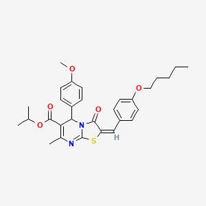 molecular formula C30H34N2O5S B11985608 isopropyl (2E)-5-(4-methoxyphenyl)-7-methyl-3-oxo-2-[4-(pentyloxy)benzylidene]-2,3-dihydro-5H-[1,3]thiazolo[3,2-a]pyrimidine-6-carboxylate 