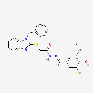 molecular formula C24H21BrN4O3S B11985744 2-[(1-benzyl-1H-benzimidazol-2-yl)sulfanyl]-N'-[(E)-(3-bromo-4-hydroxy-5-methoxyphenyl)methylidene]acetohydrazide 