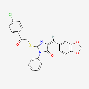 (5E)-5-(1,3-benzodioxol-5-ylmethylene)-2-{[2-(4-chlorophenyl)-2-oxoethyl]sulfanyl}-3-phenyl-3,5-dihydro-4H-imidazol-4-one