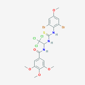 molecular formula C20H20Br2Cl3N3O5S B11985842 3,4,5-Trimethoxy-N-(2,2,2-trichloro-1-{[(2,6-dibromo-4-methoxyanilino)carbothioyl]amino}ethyl)benzamide CAS No. 303063-08-3