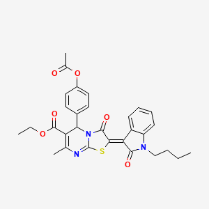 molecular formula C30H29N3O6S B11985857 ethyl (2Z)-5-[4-(acetyloxy)phenyl]-2-(1-butyl-2-oxo-1,2-dihydro-3H-indol-3-ylidene)-7-methyl-3-oxo-2,3-dihydro-5H-[1,3]thiazolo[3,2-a]pyrimidine-6-carboxylate 