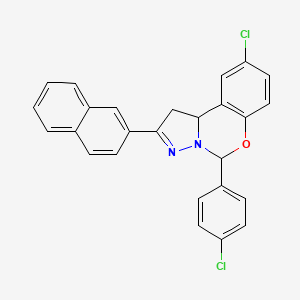 molecular formula C26H18Cl2N2O B11985982 9-Chloro-5-(4-chlorophenyl)-2-(naphthalen-2-yl)-5,10b-dihydro-1H-benzo[e]pyrazolo[1,5-c][1,3]oxazine CAS No. 303060-24-4