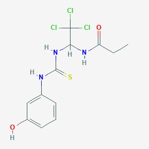 molecular formula C12H14Cl3N3O2S B11986051 N-(2,2,2-Trichloro-1-(((3-hydroxyanilino)carbothioyl)amino)ethyl)propanamide 