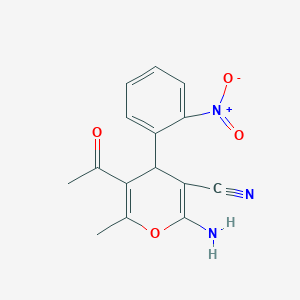 molecular formula C15H13N3O4 B11986063 5-acetyl-2-amino-6-methyl-4-(2-nitrophenyl)-4H-pyran-3-carbonitrile CAS No. 302913-96-8