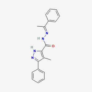 molecular formula C19H18N4O B11986088 4-methyl-3-phenyl-N'-[(E)-1-phenylethylidene]-1H-pyrazole-5-carbohydrazide 