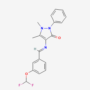 molecular formula C19H17F2N3O2 B11986117 4-({(E)-[3-(Difluoromethoxy)phenyl]methylidene}amino)-1,5-dimethyl-2-phenyl-1,2-dihydro-3H-pyrazol-3-one CAS No. 303104-60-1