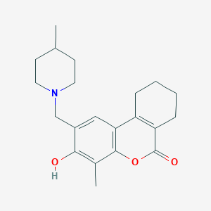 molecular formula C21H27NO3 B11986163 3-hydroxy-4-methyl-2-[(4-methylpiperidino)methyl]-7,8,9,10-tetrahydro-6H-benzo[c]chromen-6-one 