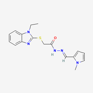 molecular formula C17H19N5OS B11986173 2-[(1-ethyl-1H-benzimidazol-2-yl)sulfanyl]-N'-[(E)-(1-methyl-1H-pyrrol-2-yl)methylidene]acetohydrazide 