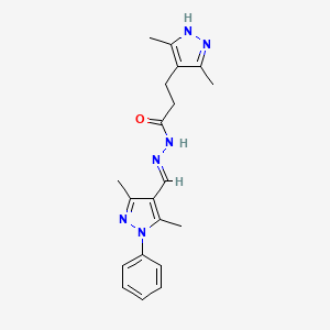 molecular formula C20H24N6O B11986233 N'-[(E)-(3,5-Dimethyl-1-phenyl-1H-pyrazol-4-YL)methylidene]-3-(3,5-dimethyl-1H-pyrazol-4-YL)propanohydrazide 