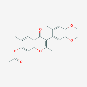 molecular formula C23H22O6 B11986362 6-ethyl-2-methyl-3-(7-methyl-2,3-dihydro-1,4-benzodioxin-6-yl)-4-oxo-4H-chromen-7-yl acetate 