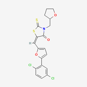 molecular formula C19H15Cl2NO3S2 B11986413 (5E)-5-{[5-(2,5-Dichlorophenyl)-2-furyl]methylene}-3-(tetrahydro-2-furanylmethyl)-2-thioxo-1,3-thiazolidin-4-one 