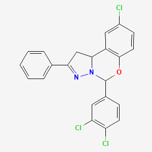 molecular formula C22H15Cl3N2O B11986421 9-Chloro-5-(3,4-dichlorophenyl)-2-phenyl-1,10b-dihydropyrazolo[1,5-c][1,3]benzoxazine 