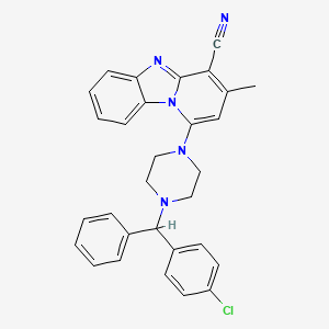 molecular formula C30H26ClN5 B11986494 1-{4-[(4-Chlorophenyl)(phenyl)methyl]piperazin-1-yl}-3-methylpyrido[1,2-a]benzimidazole-4-carbonitrile 