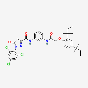 molecular formula C34H37Cl3N4O4 B11986641 N-(3-{[(2,4-ditert-pentylphenoxy)acetyl]amino}phenyl)-5-oxo-1-(2,4,6-trichlorophenyl)-4,5-dihydro-1H-pyrazole-3-carboxamide 