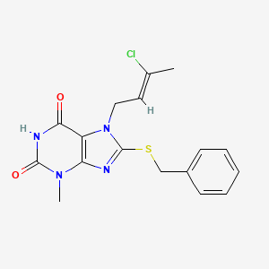 molecular formula C17H17ClN4O2S B11986719 8-Benzylsulfanyl-7-(3-chloro-but-2-enyl)-3-methyl-3,7-dihydro-purine-2,6-dione 