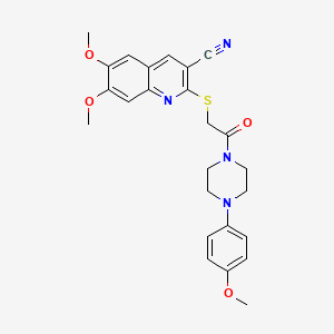 molecular formula C25H26N4O4S B1198673 6,7-Dimethoxy-2-[[2-[4-(4-methoxyphenyl)-1-piperazinyl]-2-oxoethyl]thio]-3-quinolinecarbonitrile 