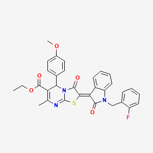 molecular formula C32H26FN3O5S B11986862 ethyl (2Z)-2-[1-(2-fluorobenzyl)-2-oxo-1,2-dihydro-3H-indol-3-ylidene]-5-(4-methoxyphenyl)-7-methyl-3-oxo-2,3-dihydro-5H-[1,3]thiazolo[3,2-a]pyrimidine-6-carboxylate 