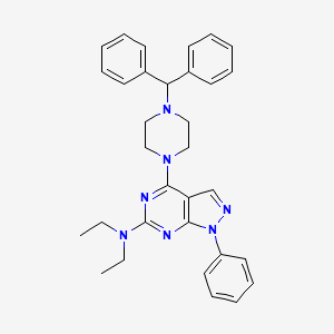 molecular formula C32H35N7 B11986881 4-(4-benzhydryl-1-piperazinyl)-N,N-diethyl-1-phenyl-1H-pyrazolo[3,4-d]pyrimidin-6-amine 