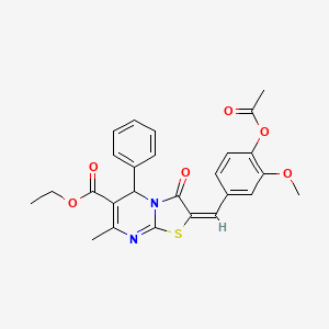 molecular formula C26H24N2O6S B11986912 ethyl (2E)-2-[4-(acetyloxy)-3-methoxybenzylidene]-7-methyl-3-oxo-5-phenyl-2,3-dihydro-5H-[1,3]thiazolo[3,2-a]pyrimidine-6-carboxylate 