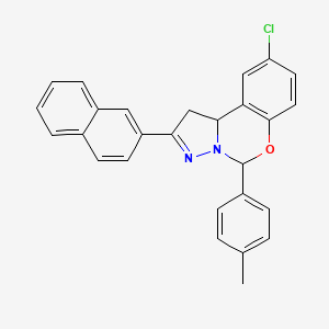 molecular formula C27H21ClN2O B11986971 9-Chloro-2-(naphthalen-2-yl)-5-(p-tolyl)-5,10b-dihydro-1H-benzo[e]pyrazolo[1,5-c][1,3]oxazine CAS No. 303060-23-3