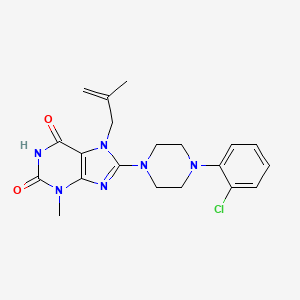 molecular formula C20H23ClN6O2 B11987033 8-[4-(2-Chlorophenyl)-1-piperazinyl]-3-methyl-7-(2-methyl-2-propenyl)-3,7-dihydro-1H-purine-2,6-dione 