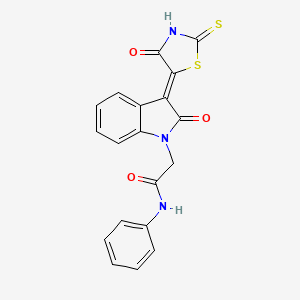 molecular formula C19H13N3O3S2 B11987061 2-[(3Z)-2-oxo-3-(4-oxo-2-thioxo-1,3-thiazolidin-5-ylidene)-2,3-dihydro-1H-indol-1-yl]-N-phenylacetamide 