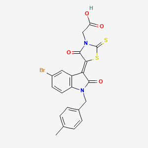 molecular formula C21H15BrN2O4S2 B11987070 {(5Z)-5-[5-bromo-1-(4-methylbenzyl)-2-oxo-1,2-dihydro-3H-indol-3-ylidene]-4-oxo-2-thioxo-1,3-thiazolidin-3-yl}acetic acid 