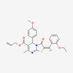 molecular formula C27H26N2O5S B11987114 Allyl (2E)-2-(2-ethoxybenzylidene)-5-(4-methoxyphenyl)-7-methyl-3-oxo-2,3-dihydro-5H-[1,3]thiazolo[3,2-A]pyrimidine-6-carboxylate 