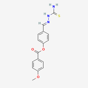 molecular formula C16H15N3O3S B11987153 4-{(E)-[2-(aminocarbothioyl)hydrazono]methyl}phenyl 4-methoxybenzoate 