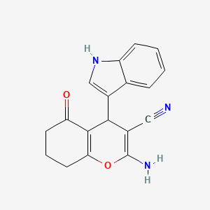 molecular formula C18H15N3O2 B11987201 2-amino-4-(1H-indol-3-yl)-5-oxo-5,6,7,8-tetrahydro-4H-chromene-3-carbonitrile 