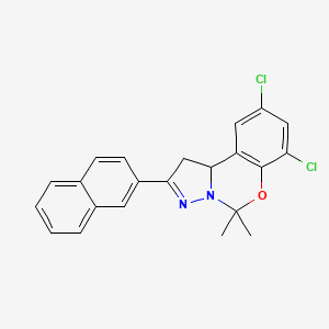 molecular formula C22H18Cl2N2O B11987214 7,9-Dichloro-5,5-dimethyl-2-(naphthalen-2-yl)-5,10b-dihydro-1H-benzo[e]pyrazolo[1,5-c][1,3]oxazine CAS No. 303059-89-4