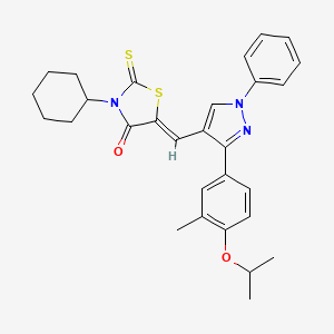 molecular formula C29H31N3O2S2 B11987230 (5Z)-3-Cyclohexyl-5-{[3-(4-isopropoxy-3-methylphenyl)-1-phenyl-1H-pyrazol-4-YL]methylene}-2-thioxo-1,3-thiazolidin-4-one 