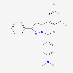 molecular formula C24H21Cl2N3O B11987269 N-[4-(7,9-Dichloro-2-phenyl-1,10B-dihydropyrazolo[1,5-C][1,3]benzoxazin-5-YL)phenyl]-N,N-dimethylamine CAS No. 303104-50-9