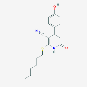 molecular formula C18H22N2O2S B1198748 6-(hexylthio)-4-(4-hydroxyphenyl)-2-oxo-3,4-dihydro-1H-pyridine-5-carbonitrile 